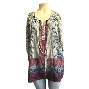 Black Rainn Pullover  Blouse Size 3X in Navy, Maroon, and Cream